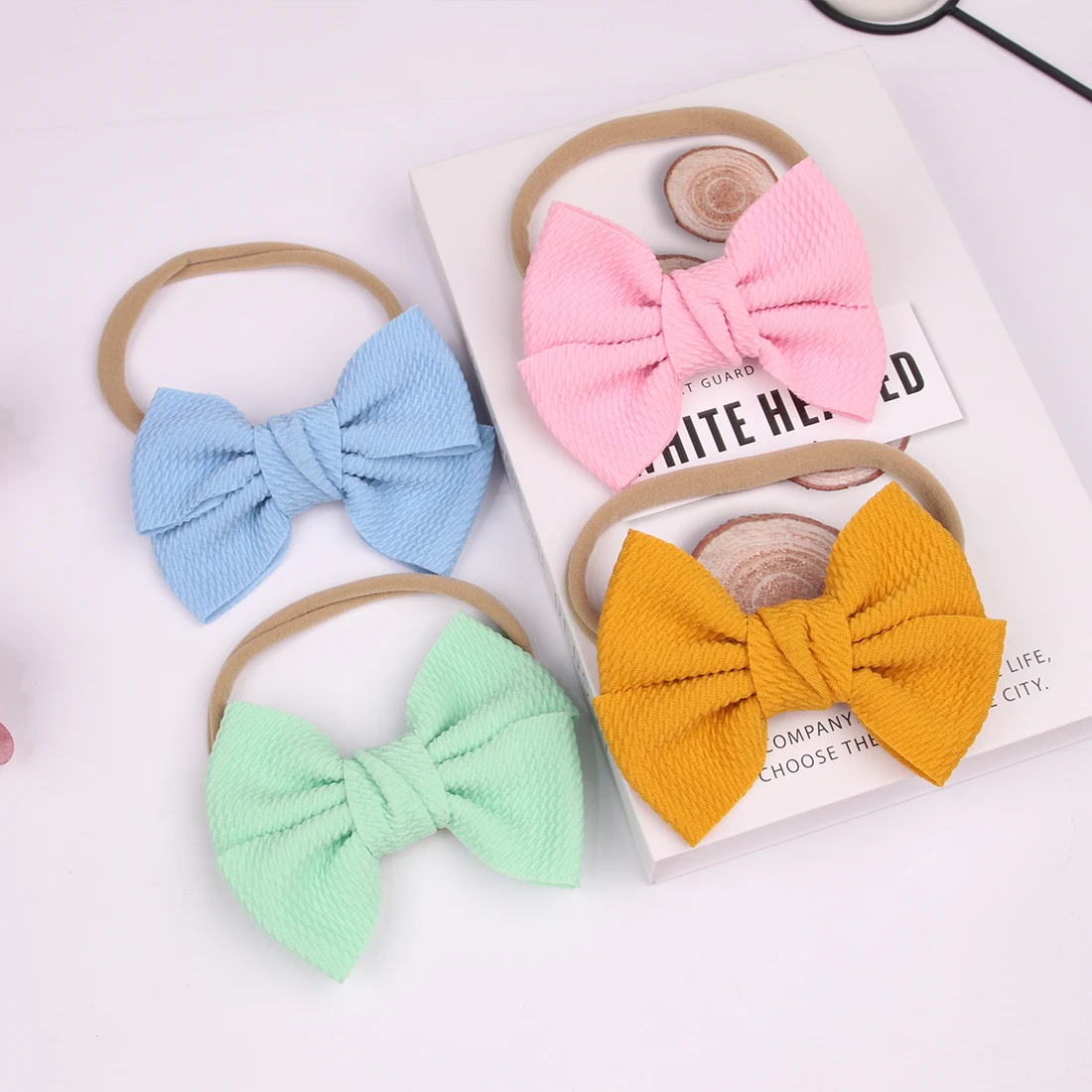 Soft Nylon 4.5 Inch Bows Sweet Design Knotted Girls Fashion Headbands Infant Headband Baby Bow