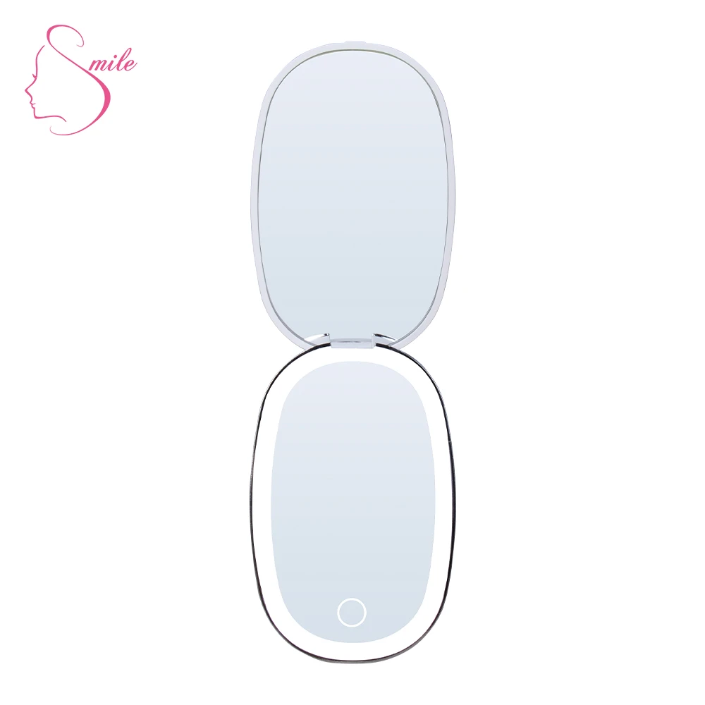Vanity Folding Hand Makeup Pocket Beauty Mirror with Led Lights Touchable Switch