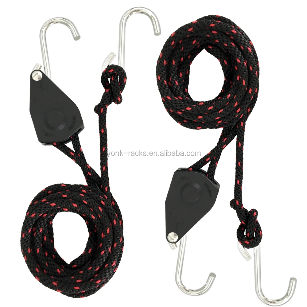 Ratchet Rope Tie Down Strap 1/4" 10ft Adjustable Pulley Clip Hanger 2pcs 