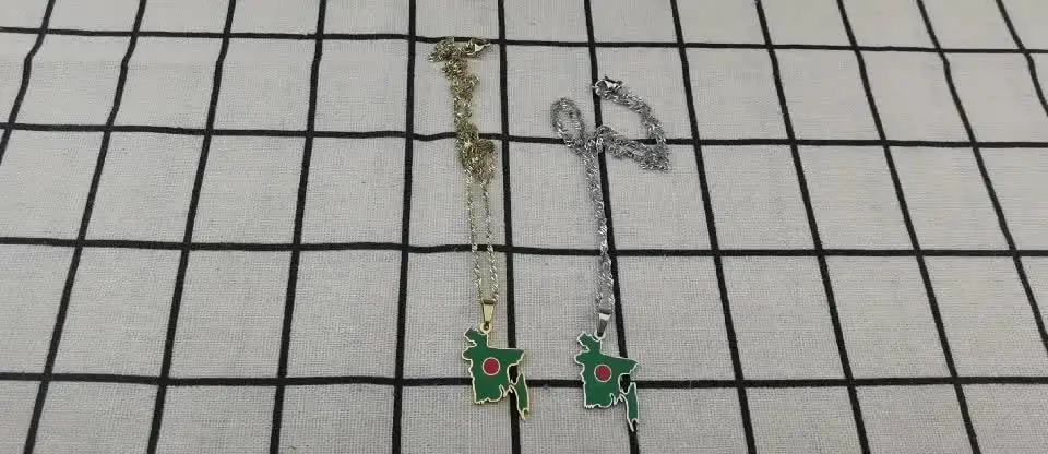 Bangladesh Map Flag Pendant Necklaces Gold/Steel Color for Women Girls Bangladesh Map Flag Pendant Necklaces Gold/Steel Color for Women Girls