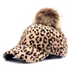 Ladies Snapback Cap Women Leopard Print Winter Hats With Fox Fur Balls