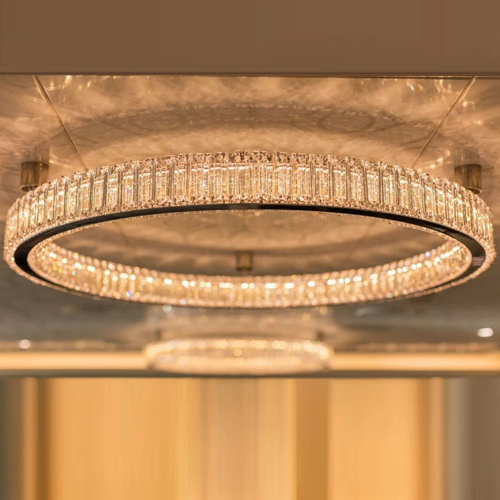 Round Shape Ballroom Aluminium Pendant Light Orb Lamp Gold Modern Ring Led Circle Chandelier