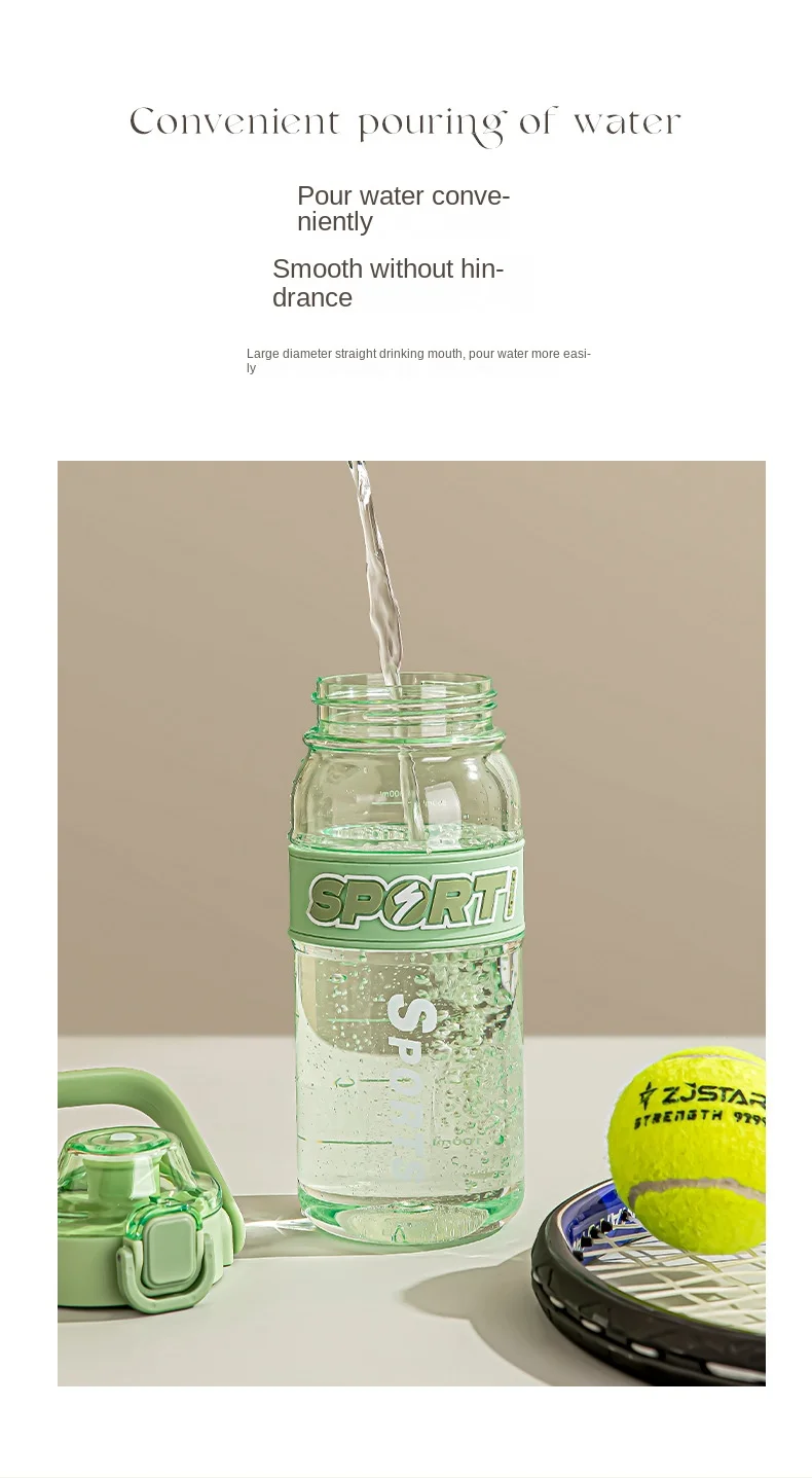 Wholesale 800 ml Colorful Portable Clear Handle Leather Case Tritan Plastic Water Bottle Unisex