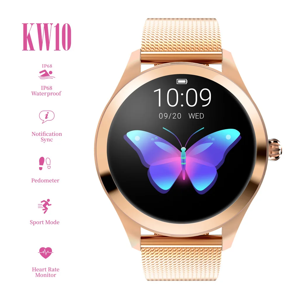 Amazon New Products KW10 Smart Watch Women IP68 Waterproof Heart Rate Monitoring Fitness Bracelet Smartwatch KW10