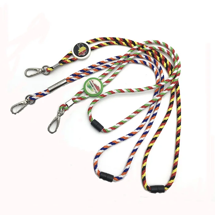 _Custom logo nylon material neck strap coach round cord string roll lanyard 