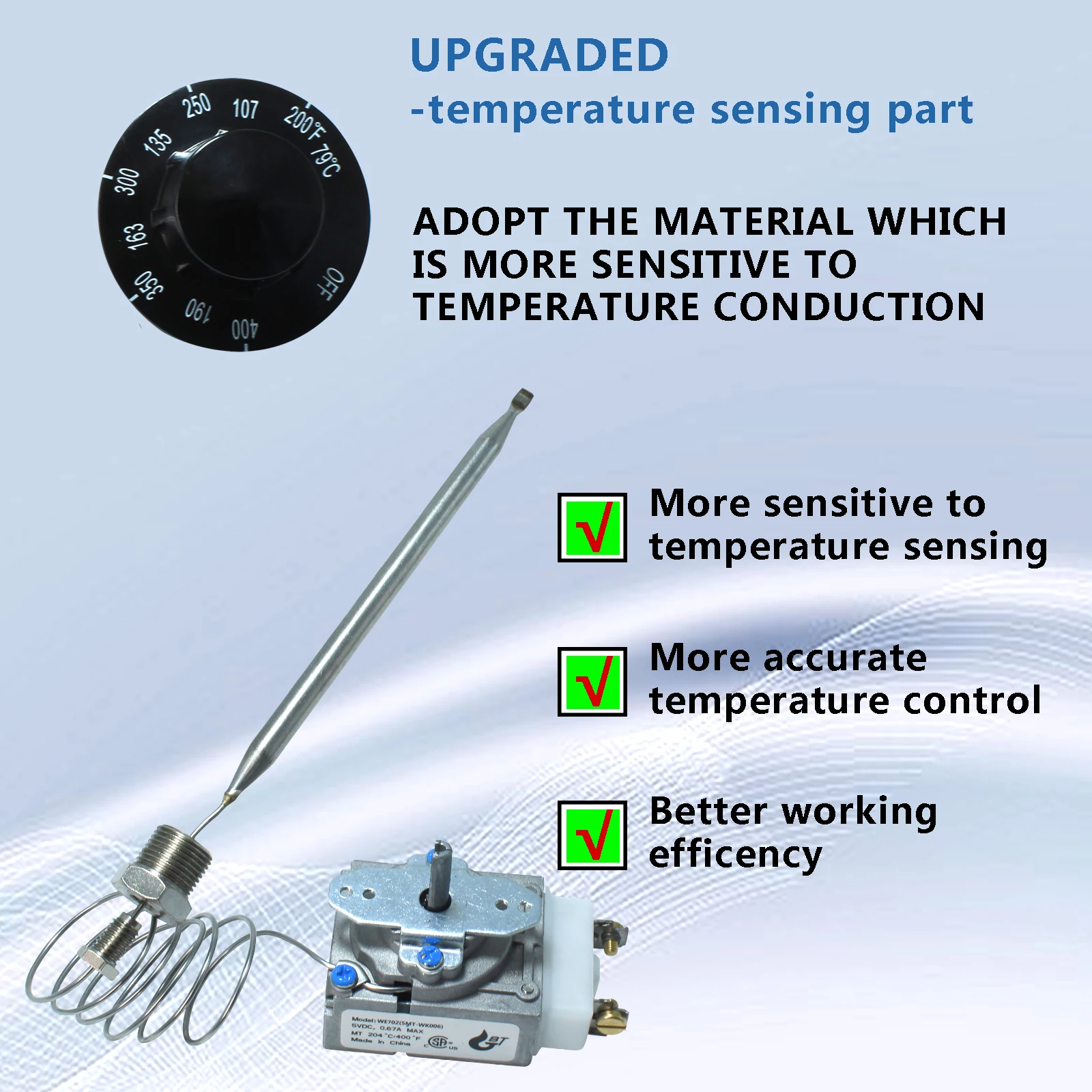 New 60125401 Fryer Thermostat With Knobe Fit For Robertshaw Fryer