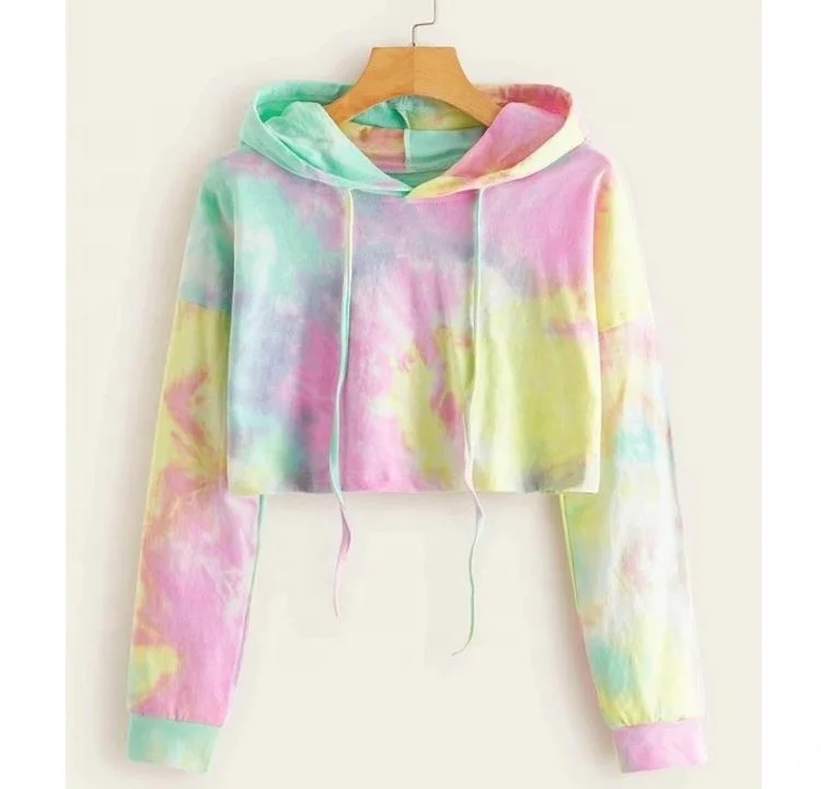 Barbells & Ponytails Tie-Dye Crop Pullover Hoodie Large / Cotton Candy