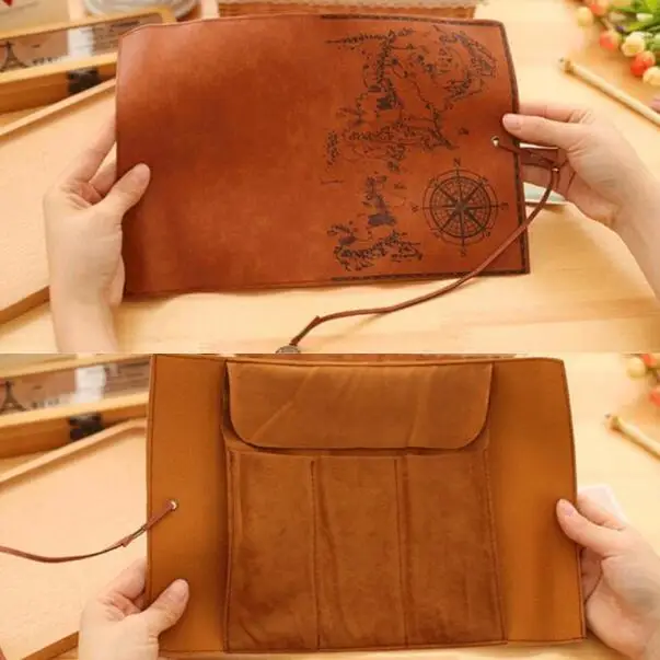 Hot Vintage PU Leather Cosmetic Bag Luxury Treasure Map Pencil Cases Roll Pen Bag Pouch