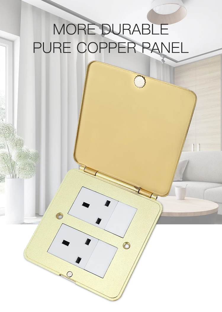 British standard multi module 13A brass open floor socket