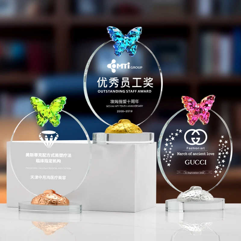 New design butterfly crystal cups trophy and awards for sports event or champion league factory price manufacture