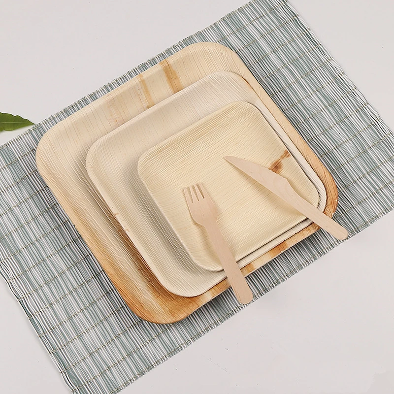 25pcs biodegradable square disposable palm leaf plates disposable plates made of palm leaves