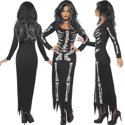Trendy New Designer Irregular Long Dresses Halloween Costumes 2021Fashion Skeleton Bone Halloween Women Clothing