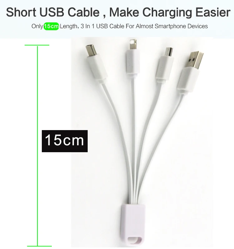 Factory Price Cheap Colorful Multifunction 15cm 2A Mobile Phone 3 in 1 Charging USB Data Cable For Iphone - ANKUX.COM