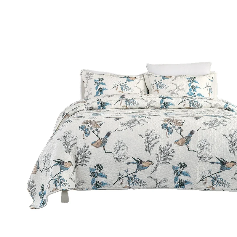 Bird Printed Cotton Fabric Quilted Bedspread 3pcs Bedding Set Buy
