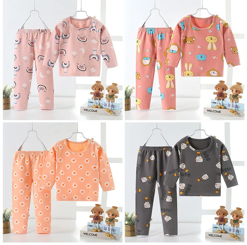 Children's Cotton Pajamas Two-piece Set Long-sleeved Printed Home Wear ...