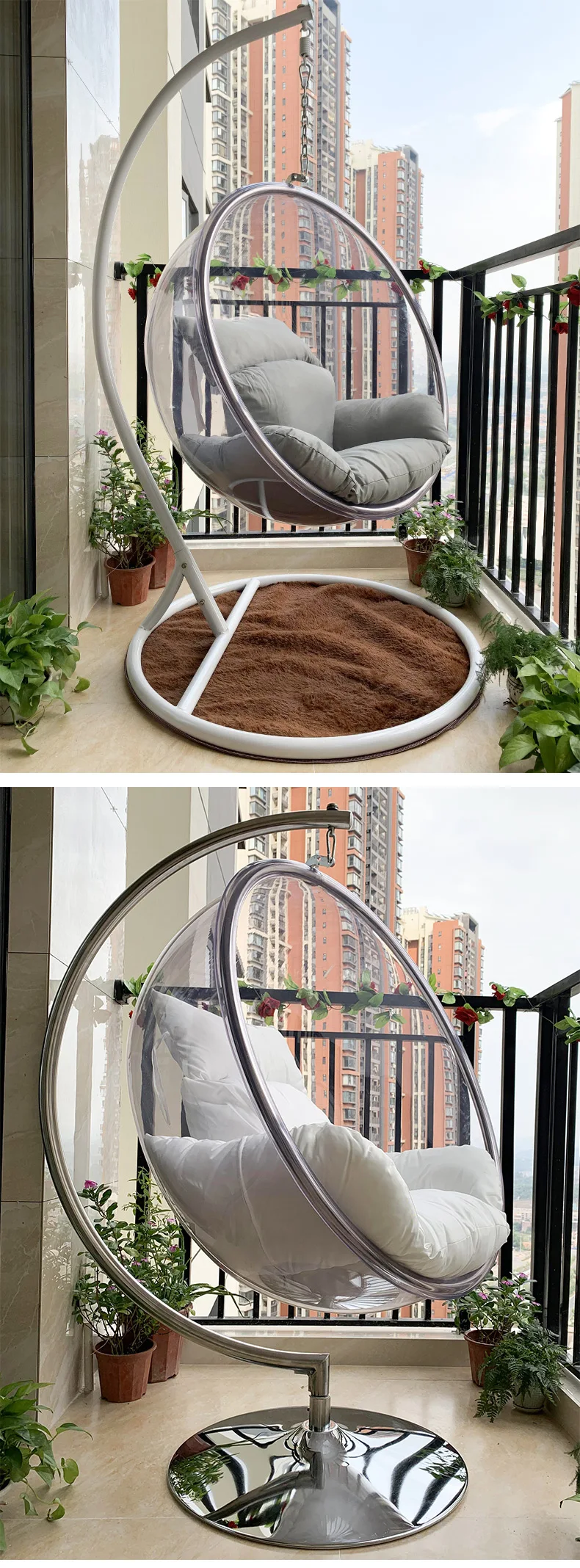 Modern Furniture Hanging Indoor Moon Swing Transparent Bubble Chair