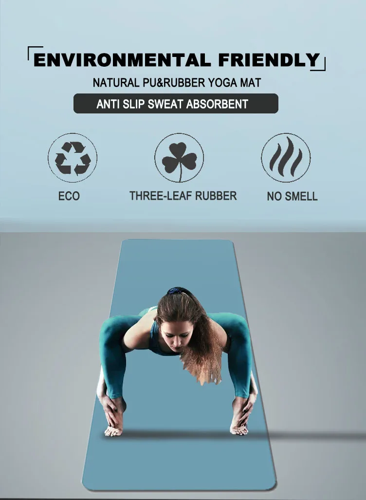 pu yoga mat. Black exercise non slip gym mat Pu yoga mats 5mm natural rubber yoga mat with strap and oxford bag