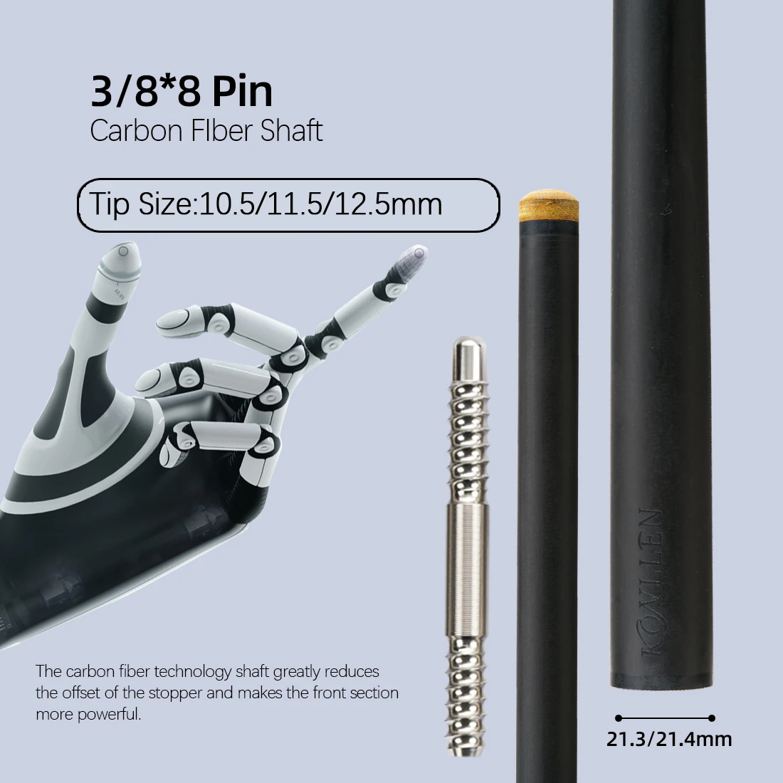 Konllen Carbon Fiber Shaft Billiard Pool Cue Stick Shaft 3/8*8 Radial 3