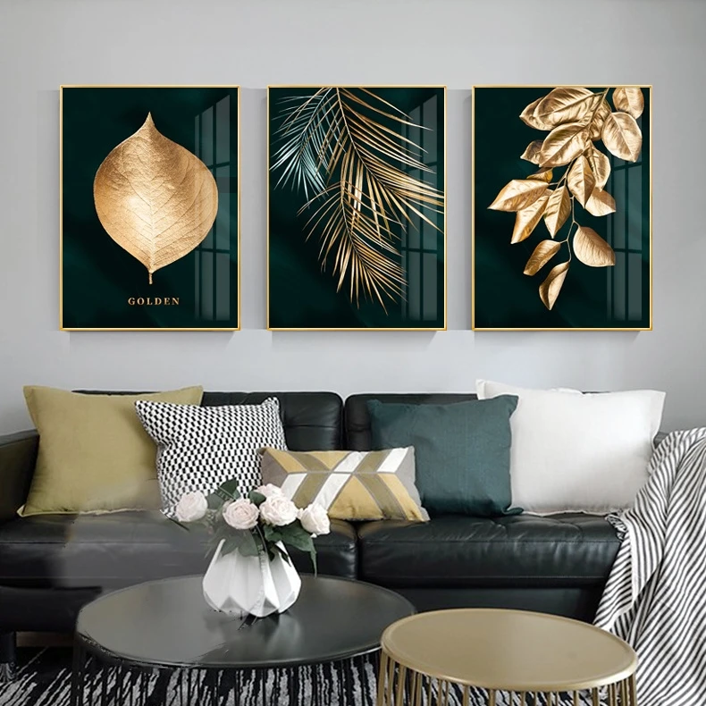 Golden leaf Art Crystal Porcelain Abstract Decorative Wall Painting For Home Decor Hotel