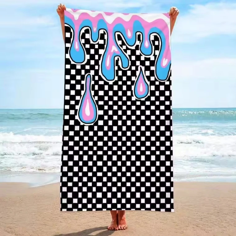 Wholesale 100*180cm Microfiber Beach Towels Customized Checkered Floral Pattern Fashionable Turkish Summer Compressed Travel Gym manufacture