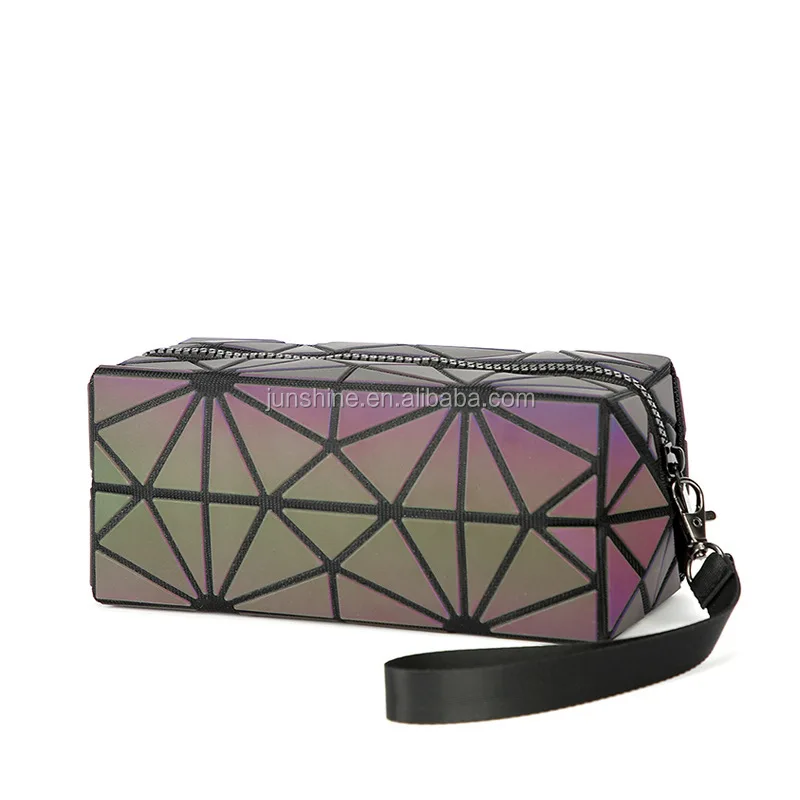 丿Luminous Womens Handbag Makeup Bag Lattice Design Geometric Bag Unique Purses