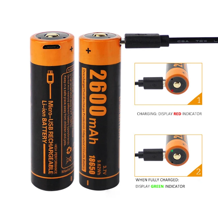Ricarica Veloce 18650 Liion Batteria 2600mah Micro Usb Ricaricabile Batterie Al Litio Per La
