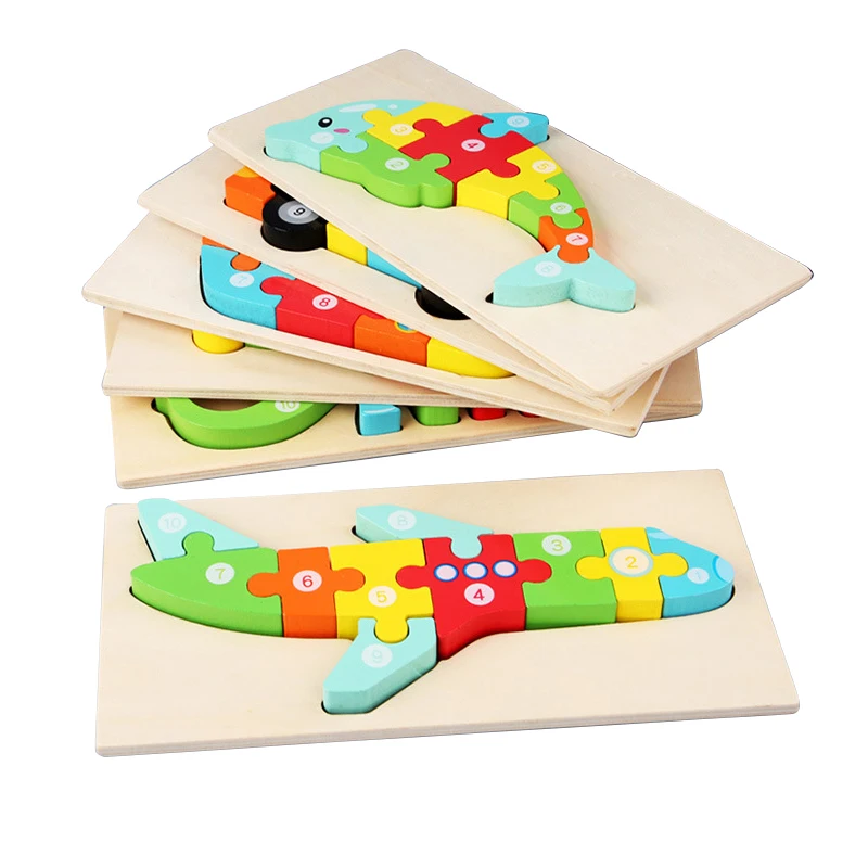 3D Puzzle Game Wooden Puzzles Toy Baby Toddlers Early Montessori Education Animals Jigsaw Puzzle For Children Learning