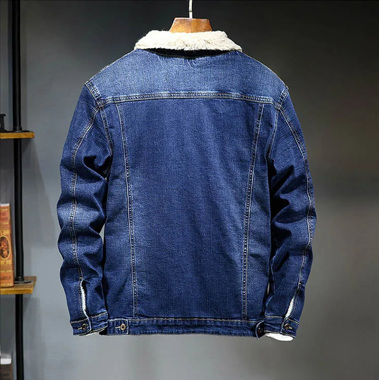 Hot Selling Men's Fluffy Lining Warm Denim Jacket Denim Coat For Winter ...