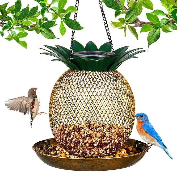 Solar Bird Feeder For Outdoor Hanging Metal Wild Bird Feeder With Led