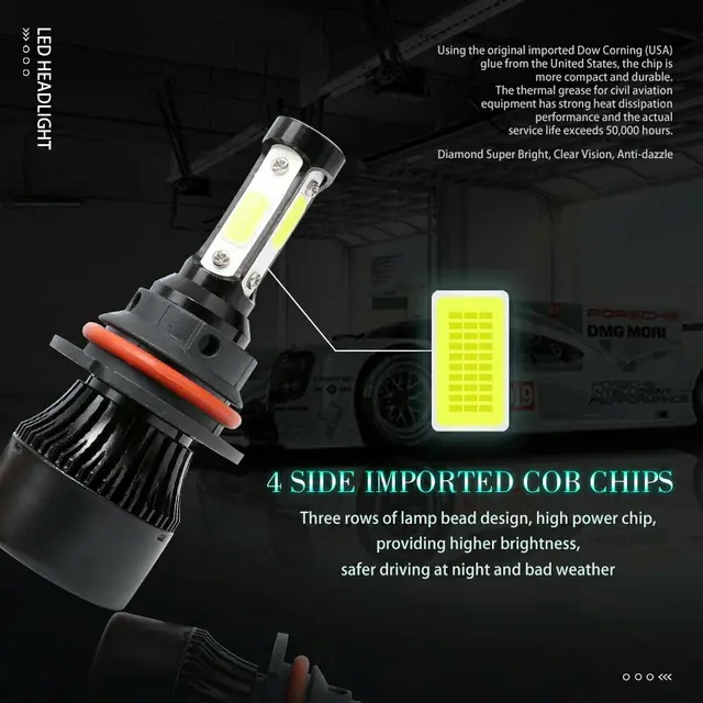 Details about / 9004 COB LED Headlight Bulb 6000K Xenon White High+Low Dual Beam Light 30000LM