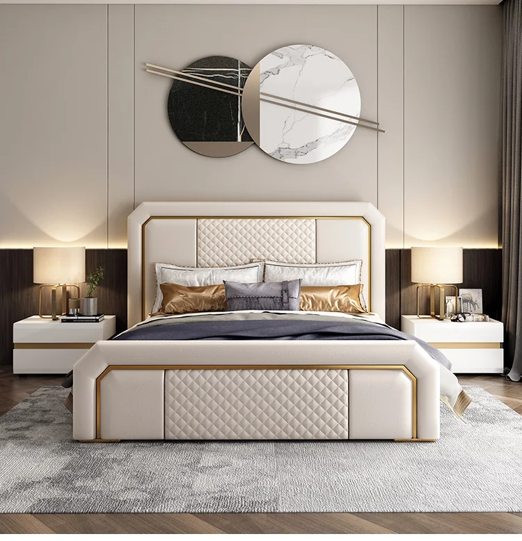 New Model Modern European Bedroom Furniture Luxury Leather Double Bed 