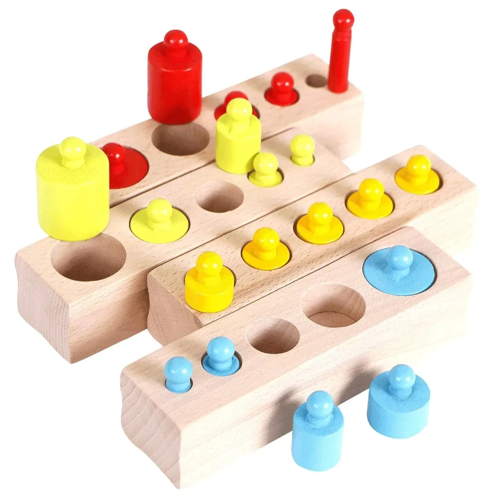 3cm Sensory Cylinder Socket Montessori Knobbed Cylinder Blocks Preschool