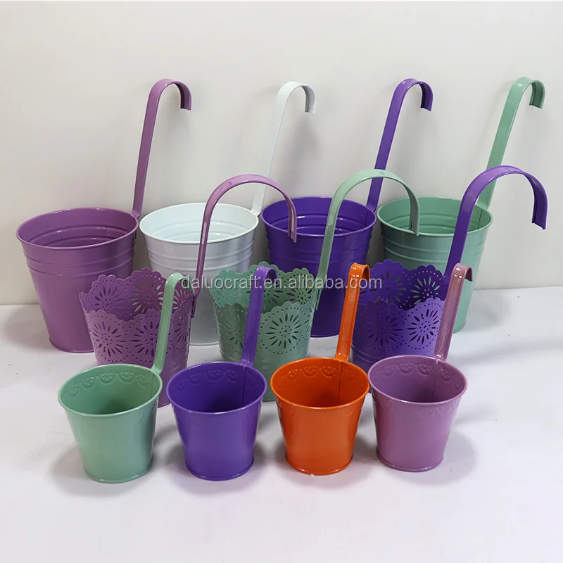 Metal Fence Planter Balcony Flower Pots Pink Railing Planters With