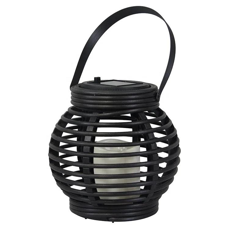 Outdoor decor plastic black high quality battery powered solar Led garden lantern