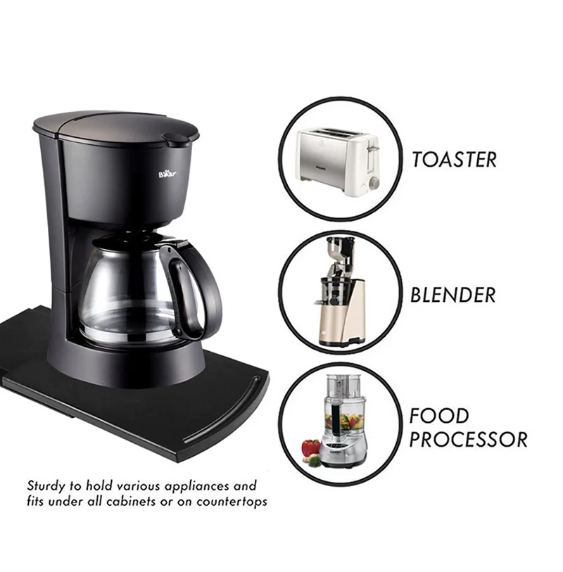 Deror Coffee Maker Tray Sliding Coffee Maker Tray Mat Countertop Coffee Machine Appliance Moving Holder Black