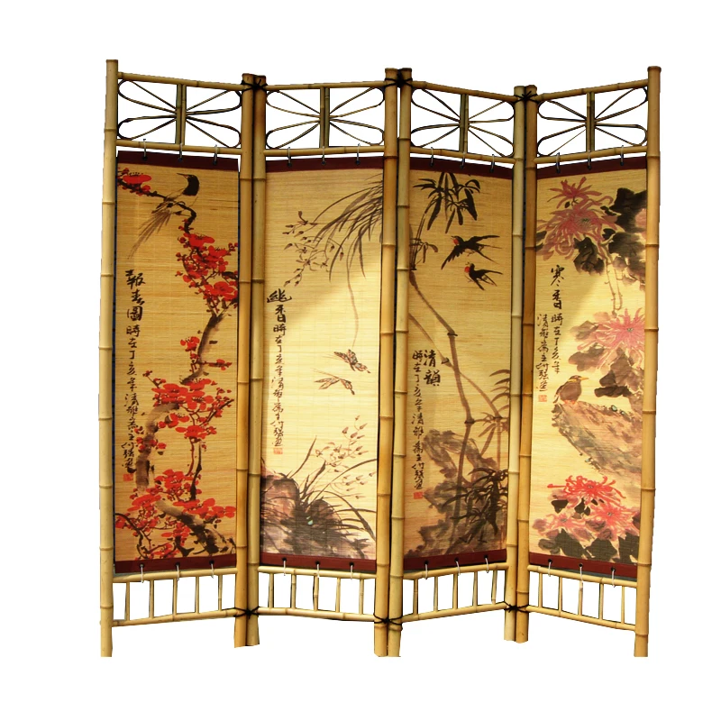 Oriental Chinese Golden Lacquer Folding Room Screen Divider Four Great Beauties 