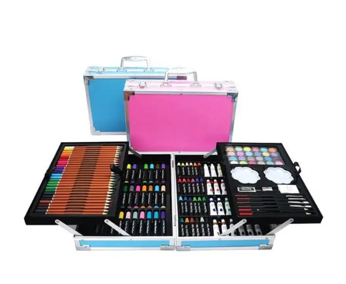 200 Piece Art Drawing Gift Set Aluminium Box With Crayons,Markers
