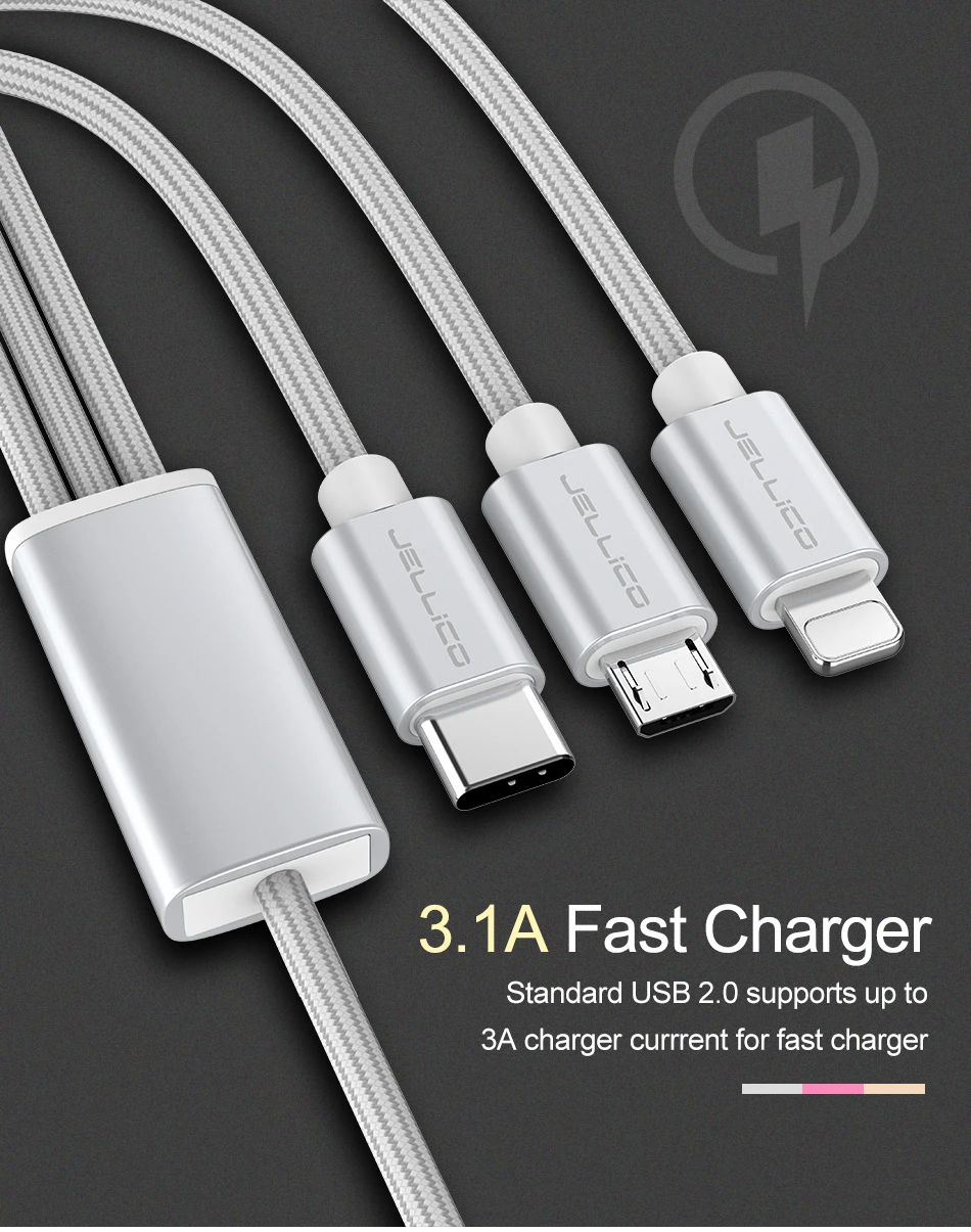 Jellico GS-13 Data Cable 3 In 1 Usb Cable Multi Charging Cable For Iphone Android Type C