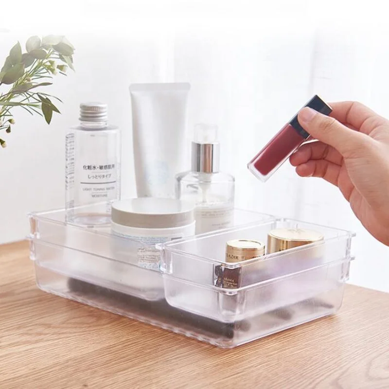 
Multifunctional Makeup Organizer Clear Plastic Drawer Storage Box Desk Drawer Organizer Trays 