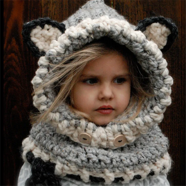 N644  Handmade Kids (1~10years)Cute cap Fox knit hat earflap Bun hat warm Beanie winter hats for baby boys girls