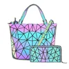 2019 Geometric Luminous bag with purse Quilted Shoulder Bags Laser Plain Folding 2 pcs Handbags set Hologram bag