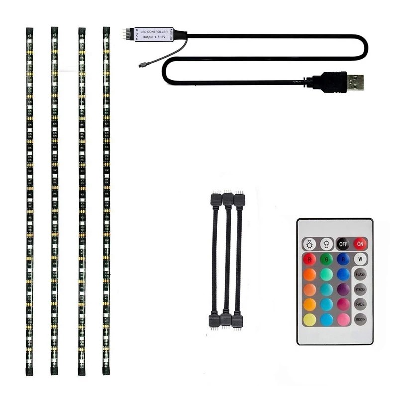 USB LED Light Strip RGB TV Backlight Strip 4pcs 50cm 5050 Flexible LED Strip with IR Remote WL-USB24K4pcs-01