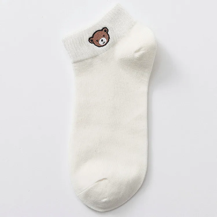 Women Socks Cute Bear Embroidery Custom OEM Socks Low Tube loose Socks Made Embroidery