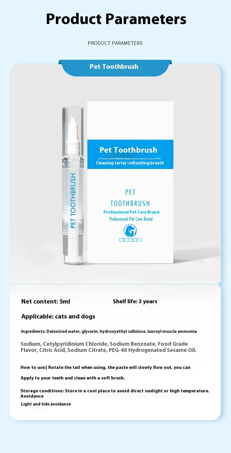 Universal Pet Dental Pen Integrated Teeth Cleaning Tool Toothpaste for Cat Dog Toothbrush Pen for Breath Care Packaged in Box