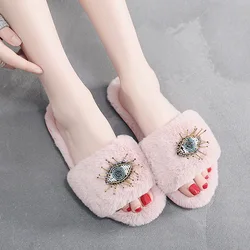Plush Slippers Ladies Home Soft Bottom Cotton Terry Open Toe Cute Slippers For Women Winter2022