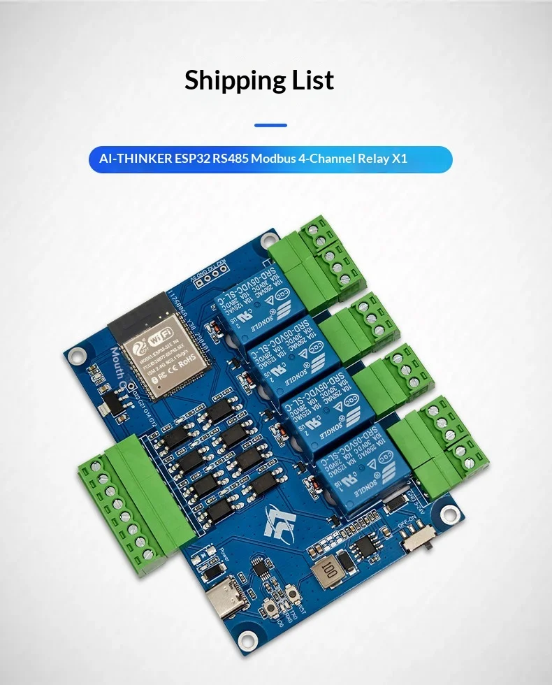 ESP32 Modbus RTU 4 Channel Relay Module RS485 Development Board USB ...