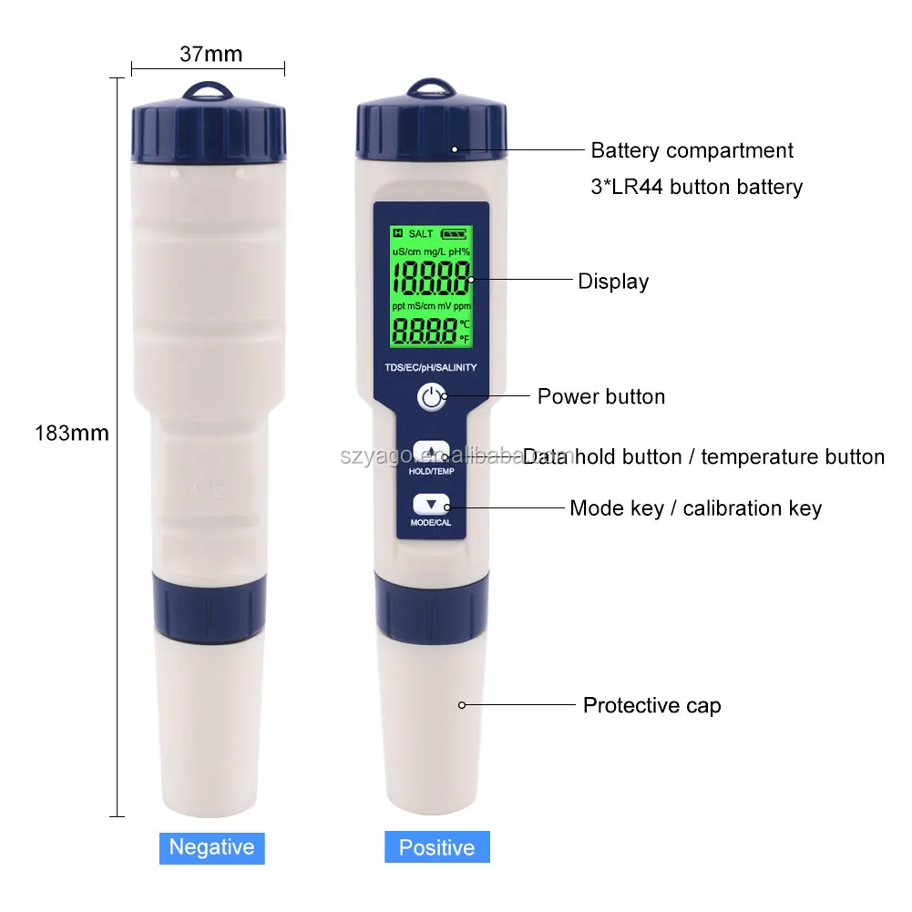 Mới Nhất 5 Trong 1 TDS/EC/PH/Độ MặN/Nhiệt Độ Nước Chất Lượng Tester Với Điện Cực Có Thể Thay Thế Có Thể Đo Không-Biển Độ Mặn