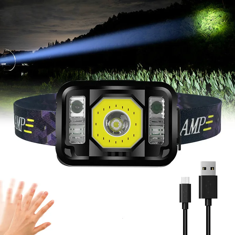 MINI LED Headlamp XPG+COB Motion Sensor Ultra Bright Hard Head Lamp Powerful Headlight USB Rechargeable Waterproof Flashlight