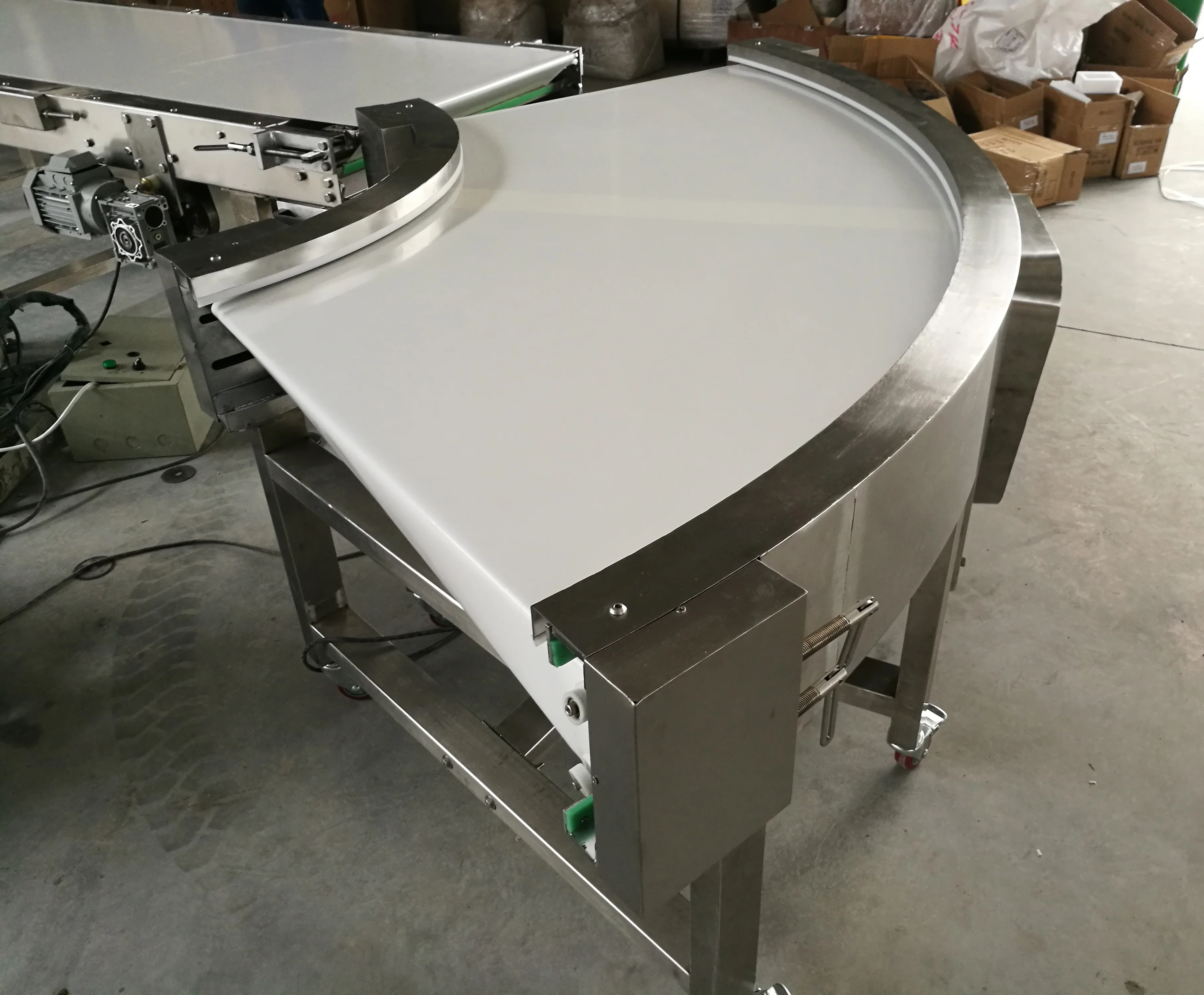 
45 90 180 Degree L U DIY Customized Food Grade Curve Modular Chain PVC PU Roller Belt Conveyor Production Line 