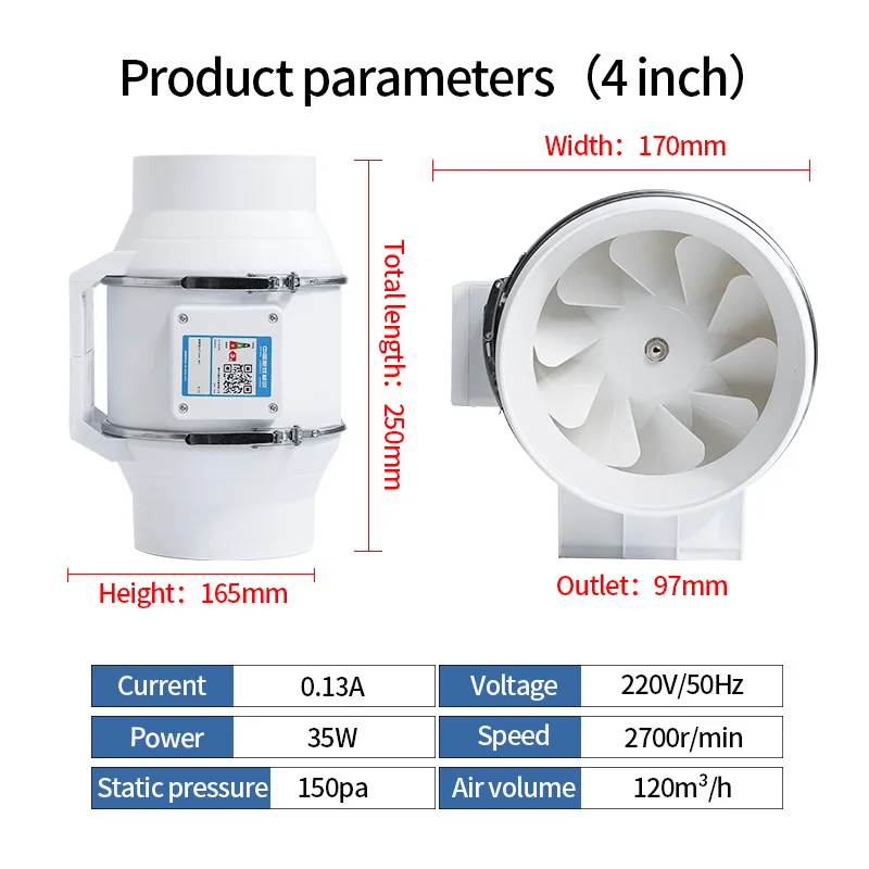 Foreign Trade Duct Fan, 6inch, 8inch, DPT-150A, Plastic - detail 10